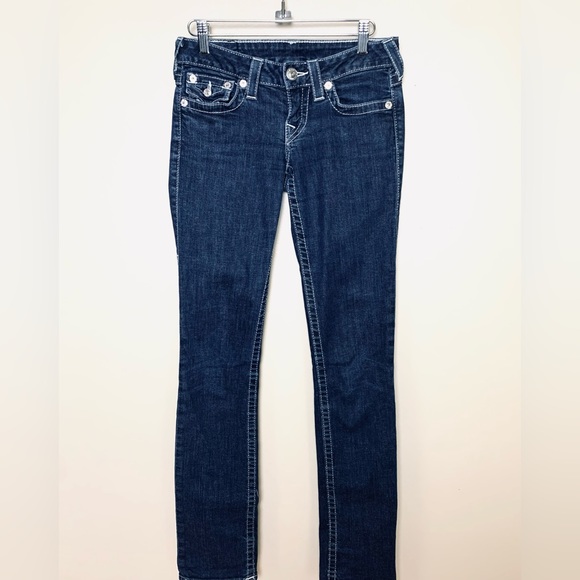 True Religion White Embroider Silver Embellishment Sequin Straight Sparkly Jeans - Picture 9 of 13